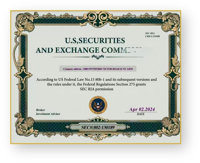 SEC Federal RIA License Certificate